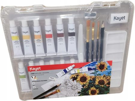 Kayet Zestaw Farby Akrylowe 12 Kolorów 8 Akcesoriów