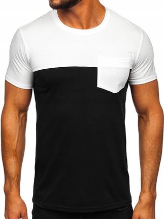 T-shirt Koszulka Męska Bez Nadruku Z Kieszonką Biało-czarna 8T91 Denley_m