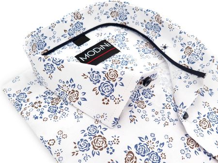 Biała koszula męska w granatowo-brązowe kwiaty Y67