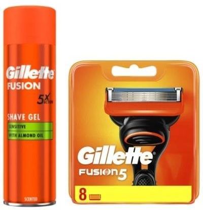 Gillette Fusion ostrza wkłady 8 szt + Fusion5 Żel do golenia 200 ml