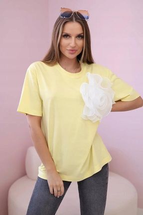 Bluzka bawełniana z ozdobnym kwiatem żółta