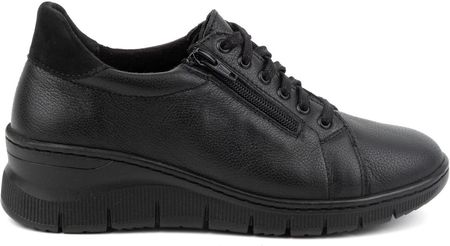 Buty damskie sneakersy skórzane sznurowane z zamkiem 0703W czarne