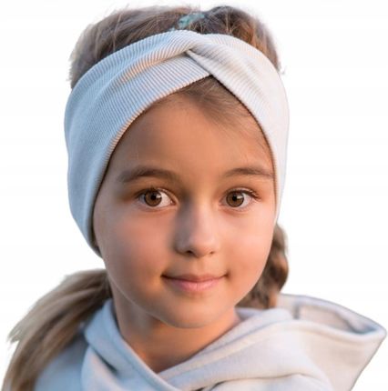 Szeroka opaska na głowę dla dziewczynki bawełniana prążek jasnoszary 48-54