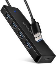 Axagon HUB USB HUE-C1A 4-portowy hub USB 5Gbps Travel, USB-C power IN, kabel Type-A 19cm, USB-C dodatkowe zasilanie (HUEC1A)