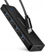 Axagon HUB USB HUE-C1C 4-portowy hub USB 5Gbps Travel, USB-C power IN, kabel Type-C 19cm, USB-C dodatkowe zasilanie (HUEC1C)