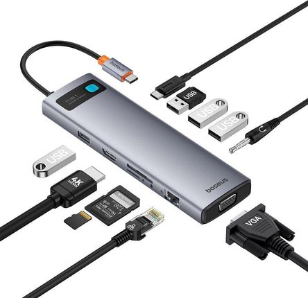 Baseus HUB USB Hub 11w1 StarJoy Metal Glam Series, USB-C do HDMI +VGA + 3 x USB 3.0 + USB 2.0+USB-C PD + RJ45 + SD/TF +3,5mm (B0003070981100)