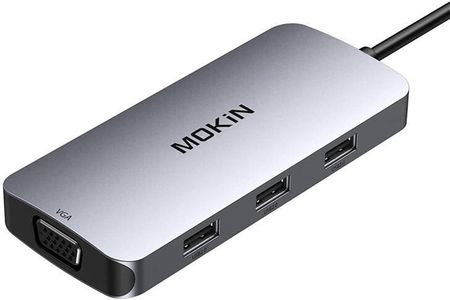 Mokin HUB USB Adapter Hub 7w1 USB C do 2x HDMI + 3x USB 2.0 + DP + VGA (srebrny) (MOUC0507)