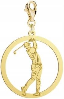 Charms Złoty z Golfistą Golf 925 Prezent Biżuteria Urodziny DEDYKACJA GRATIS