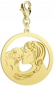 Charms Złoty z Kobietą i Kotem 925 Biżuteria Prezent DEDYKACJA GRATIS