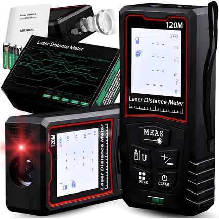 Minexo Dalmierz Laserowy 120M Urządzenie Pomiarowe Poziomnica LCD + Baterie 3szt.
