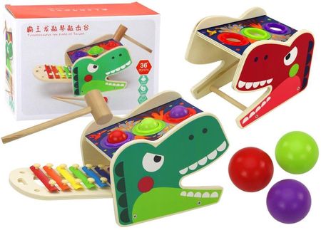 Lean Toys Dinozaur Wbijak Cymbałki 2W1 Drewniany Czerwony