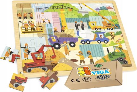 Viga Puzzle Drewniane Układanka 48El Na Budowie Zabawki Edukacyjne Dla Chłopca