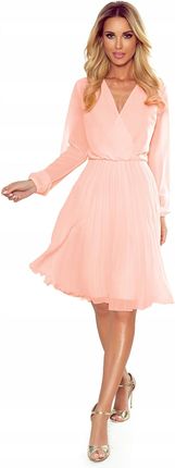 midi sukienka damska plisowana szyfonowa Brzoskwinia suknia r. M