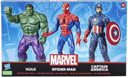Hasbro Marvel Zestaw 3 Dużych Ruchomych Figurek 24Cm Spiderman Hulk Kapitan Amer F6601