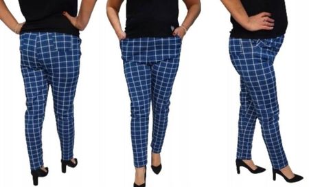 Spodnie damskie cygaretki w kratkę 7XL/8XL niebieskie z kieszeniami