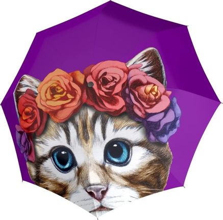Parasol damski Doppler Art Magic Little Beauty automatyczny składany wzór z kotem fioletowy