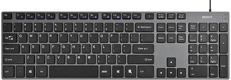 Deltaco Wired Slim Office Keyboard Low-Profile Aluminum - Us English (TB801US)