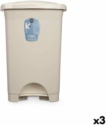Bigbuy Home Emaga Kosz Na Śmieci Z Pedałem Beżowy Plastikowy 50L (3 Sztuk) (S3632365)