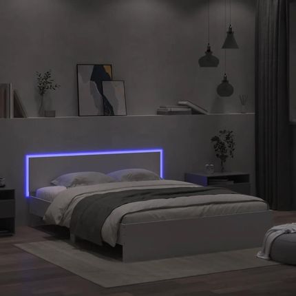 vidaXL Rama łóżka z wezgłowiem i LED biała 160x200 cm 3207595