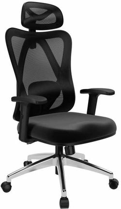 Pokar Ergonomiczny Fotel Biurowy Z Zaawansowanymi Funkcjami Regulacji, Krzesło Biurowe, Krzesło Obrotowe, Kolor Czarny + Srebrne Nogi