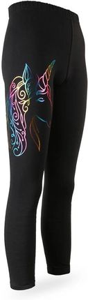 Dziewczęce legginsy, czarne,  z kolorowym nadrukiem jednorożca, Tup Tup