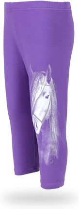 Dziewczęce legginsy 3/4, fioletowe z aplikacją z koniem, Tup Tup