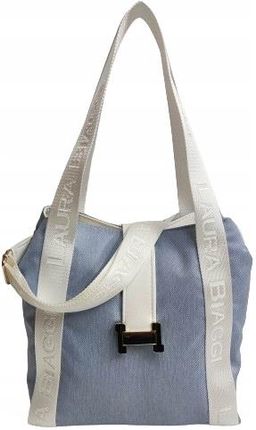 Torebka shopper Laura Biaggi torba na ramię niebieska jeans biała