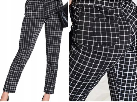 Spodnie damskie cygaretki w kratkę 7XL/8XL czarne z kieszeniami