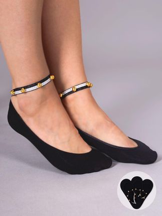 Skarpety stopki damskie z ozdobnym paskiem czarne 3PAK