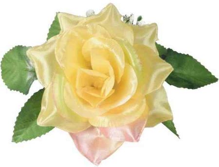 Róża w pąku - główka z liściem Yellow/Pink/Green sztuczne kwiaty - główka w pąku
