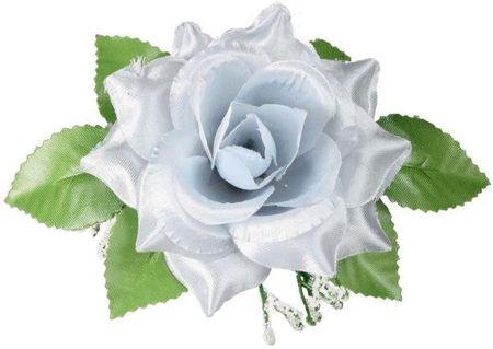 Róża główka z liściem i gipsówką Silver/Grey sztuczne kwiaty - główka w pąku