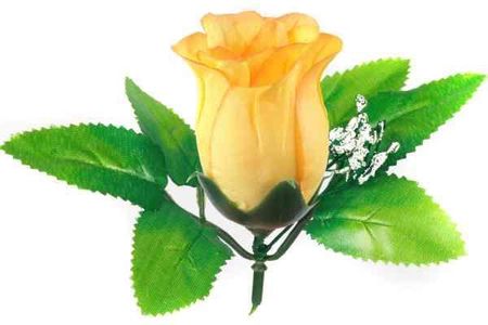 Róża w pąku - główka z liściem Yellow sztuczne kwiaty - główka w pąku