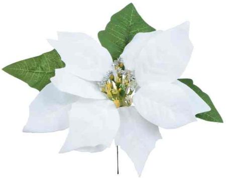 Poinsecja Velvet - główka White GWIAZDA BETLEJEMSKA z liściem na druciku główka sztuczne kwiaty choinka