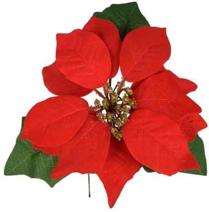 Poinsecja Velvet - główka Red GWIAZDA BETLEJEMSKA z liściem na druciku główka sztuczne kwiaty choinka