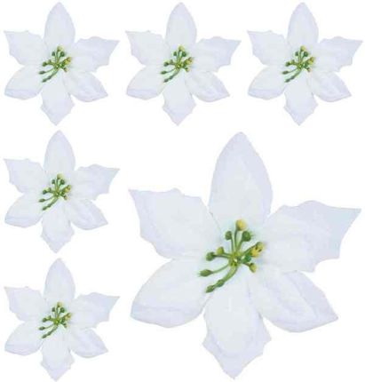 Poinsecja VELVET white GWIAZDA BETLEJEMSKA 6 szt biała główka sztuczne kwiaty choinka