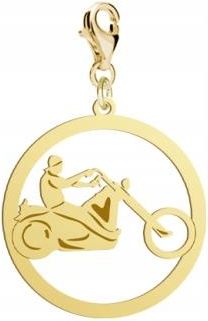 Złoty Charms Motocyklista Motocykl Prezent na Urodziny 925 DEDYKACJA GRATIS
