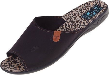 Pantofle klapki z odkrytymi palcami BIO Adanex 27311 czarne panterka, Rozmiar: 38