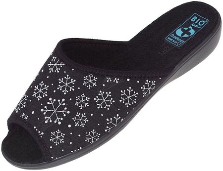 Pantofle kapcie filcowe BIO Adanex 28323 PU szersze czarne w śnieżynki, Rozmiar: 37
