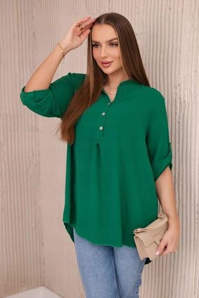 Bluzka z dłuższym tyłem zielona koszulowa włoska