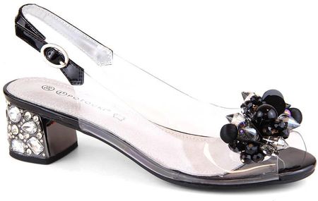 Transparentne sandały damskie z koralikami czarne Potocki WS43300