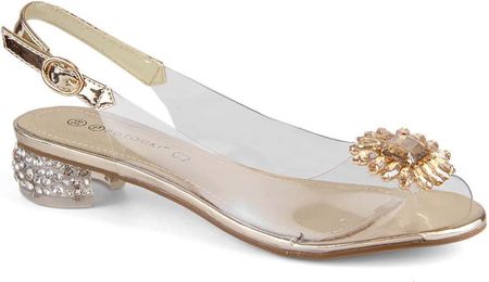 Transparentne sandały damskie z cyrkoniami złote Potocki WS43301