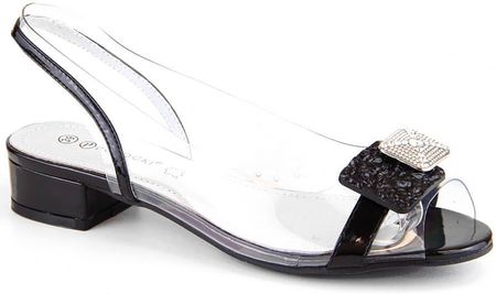 Transparentne sandały damskie lakierowane z cyrkoniami czarne Potocki WS43303
