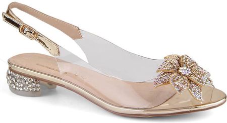 Transparentne sandały damskie lakierowane z cyrkoniami złote S.Barski MR38-383