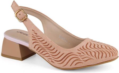 Zamszowe sandały damskie pełne na niskim obcasie róż Jezzi RMR2263-4
