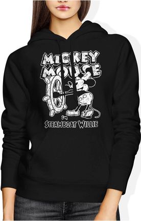 Myszka Miki Vintage Steamboat Willie Mickey Mouse Damska bluza z kapturem (S, Czarny)