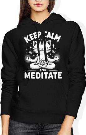 Keep calm and meditate joga medytacja yoga Damska bluza z kapturem (XXL, Czarny)