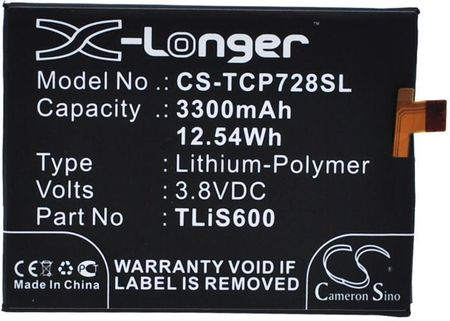 Cameron Sino Alcatel One Touch Flash Plus/Tlis600 3300Mah 12.54Wh Li-Polymer 3.8V (CSTCP728SL)