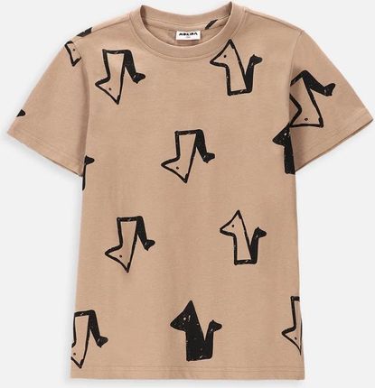 T-shirt z krótkim rękawem beżowy bawełniany w liski