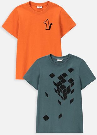 T-shirt z krótkim rękawem 2 pack zielony i pomarańczowy z liskiem