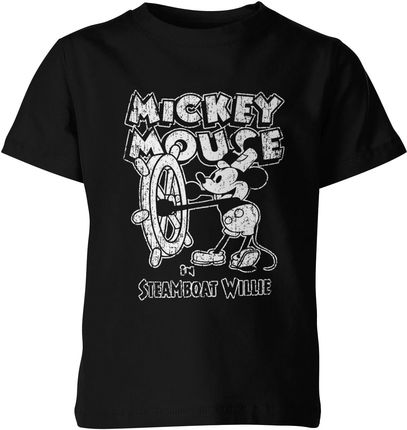 Myszka Miki Vintage Steamboat Willie Mickey Mouse Dziecięca koszulka (128, Czarny)